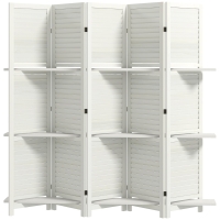 HOMCOM 5 Panel 67" Tall Wood Privacy Screen Room Divider with 3 Shelves and Folding Storage for Bedroom, White