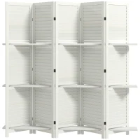HOMCOM 5 Panel 67" Tall Wood Privacy Screen Room Divider with 3 Shelves and Folding Storage for Bedroom, White(m-1)