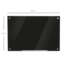Vinsetto 35.5" x 23.5" Glass Magnetic Dry Erase Blackboard, Frameless Board on Wall, with Dry Eraser, 4 Markers, and Pen Holder, Black(m-3)