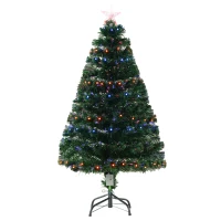 HOMCOM 4ft Prelit Artificial Optical Xmas Tree Spruce Hinged Full Tree(m-2)