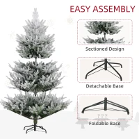 HOMCOM 7.5 FT Artificial Christmas Tree, Flocked Hinged Xmas Tree with 1218 Tips, Steel Base, Auto Open, Green(m-6)