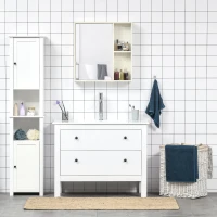 kleankin 24.75" x 25.5" Bathroom Medicine Cabinet with Mirror, Storage Shelf, Over Toilet Bathroom Cabinet Wall Mounted for Living Room and Laundry Room, White(m-6)