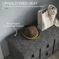 HOMCOM Shoe Bench with Seat, Shoe Storage Bench with Cushion and 6 Fabric Drawers for Entryway, Hallway, Bedroom, Charcoal Grey(m-4)