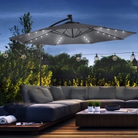 Outsunny 10ft Outdoor Cantilever Umbrella with Solar Lights, Banana Umbrella with Adjustable Angle for Patio, Backyard, Dark Gray