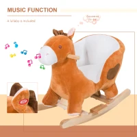 Qaba Kids Plush Rocking Horse Stuffed Animal Rocker Child Ride On Toy with Realistic Sound Red Brown(m-6)
