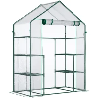 Outsunny 5' x 2.5' x 6.5' Mini Walk-in Greenhouse Kit, Portable Green House with 3 Tier Shelves, Roll-Up Door, and Weatherized Plastic Cover for Backyard Garden, Clear(m-1)