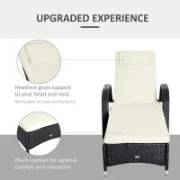 Outsunny 2 Reclining Chaise Lounge Chairs, Rolling Outdoor Chairs with Cushion, Pillow, Headrest, Armrests, and Wheels, Cream(m-5)