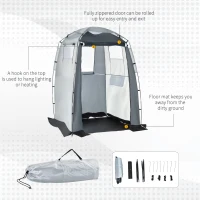 Outsunny 60" x 60" x 82" Shower Tent Extra Wide Changing Room Privacy Portable Camping Shelters with Windows & Floor Mat, Black & White(m-6)