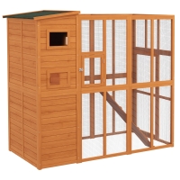 PawHut Wooden Outdoor Catio with Platforms, Asphalt Roof, Ramps, Natural