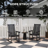 Outsunny 2 Pieces Outdoor Rocking Chairs, HDPE Patio Rockers with 28" High Back, Wide Armrests for Porch Backyard, Black(m-5)