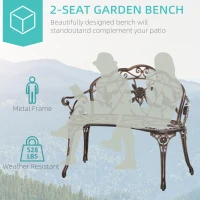 Outsunny 40" Outdoor Garden Bench, Cast Aluminum Antique Rose Style Patio Garden Park Loveseat Bench for Backyard, Porch, Balcony, Lawn, Bronze(m-6)