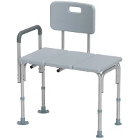 HOMCOM 6-Level Adjustable Bath and Shower Transfer Bench Aluminum Chair with Non-Slip Feet, Armrest & Backrest Grey(m-2)