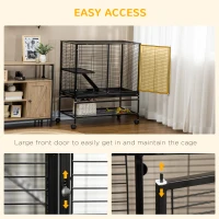 PawHut Guinea Pig Cage with Tray, Small Animal Habitat, Metal Wire Chinchilla Cage, Hedgehog Cage, Pet Ferret Cage with Wheels & Storage Shelf, Little Critter Cage(m-5)