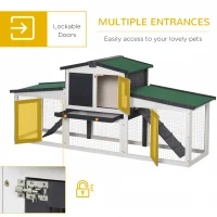 PawHut Large Rabbit Hutch with Double Runs, Wooden Bunny Cage Outdoor with Removable Tray, Ramps, Roof, 80" x 18" x 31.5", Gray(m-5)