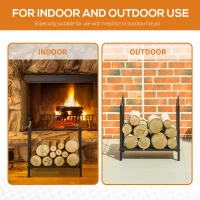 Outsunny 15.5" Firewood Rack Heavy-Duty Metal Wood Storage Log Holder with Side Handles, Indoor and Outdoor, Black(m-6)
