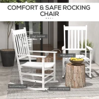 Outsunny Wooden Patio Rocking Chairs Set of 2, Outdoor Rocker Chairs with Wide Armrests, High Back for Garden, Balcony, White(m-5)