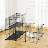 PawHut 2-Tier Foldable Metal Small Animal Playpen Pet Fence with Reshaping Customizable Design, Large Guinea Pig Cage, Bunny Rabbit Cage, and Chinchilla Cage, C&C Cage and Metal Playpen with Mats(m-10)