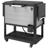 Outsunny 104 Quart Large Capacity Outdoor Cooler Cart, Patio Rolling Ice Chest with Bottle Opener Shelves Wheels, Gray(m-1)