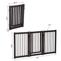 PawHut Free Standing Wooden Pet Gate Indoor Dog Barrier Foldable Step Over Doorway Fence Safety Gate with Open Door Z Shape 3 Panel(m-3)