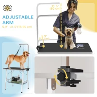 PawHut Dog Grooming Table w/ Adjustable Arm, Mesh Tray,  Two Nooses, Rubber Surface, 35" x 24" x 61", Black(m-4)