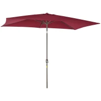 Outsunny 6.5x10ft Patio Umbrella, Rectangle Market Umbrella with Aluminum Frame and Crank Handle, Garden Parasol Outdoor Sunshade Canopy, Wine Red(m-11)