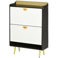 HOMCOM Shoe Cabinet, Modern Shoe Storage Cabinet with 2 Flip Drawers, Adjustable Shelves, Open Shelf and Bamboo Frame for Entryway, Hallway, Holds 12 Pairs, White(m-11)
