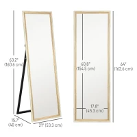 HOMCOM Floor Standing Mirror, Full Length Mirror, Free Standing, Leaning or Wall Mirror with Frame for Bedroom, Dark Wood Grain(m-3)