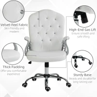 Vinsetto Velvet Office Chair Desk Chair with 360 Degree Swivel Wheels Adjustable Height Tilt Function White(m-7)
