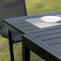 Outsunny Extendable Dining Table Metal Outdoor Slat Table for 4-6 Person Rectangular Lawn Garden Bistro Patio Table with Aluminum Frame, Black(m-7)