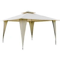Outsunny 11' x 11' Outdoor Canopy Tent Party Gazebo with Double-Tier Roof, Steel Frame, Included Ground Stakes, Beige(m-1)