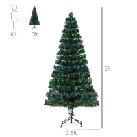 HOMCOM 6' Tall Prelit Full Fir Artificial Christmas Tree with Realistic Branches, 230 Green/Red/Blue  Fiber Optic Lights and 230 Tips(m-3)