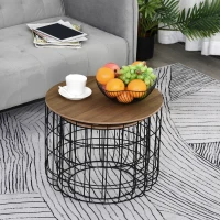 HOMCOM Round Coffee Table Set of 2, Industrial End Tables with Extra Storage Space for Living Room, Brown and Black(m-7)