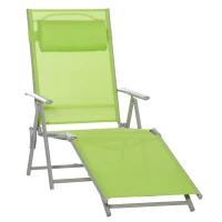 Outsunny Heavy-duty Adjustable Folding Reclining Chair Outdoor Sun Lounger Patio Chaise Lounge Garden Beach Gravity Lounge with Pillow, 7 Adjustable Backrest Positions, Green(m-11)
