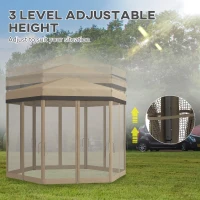 Outsunny 12'x12' Pop Up Canopy, Hexagon Gazebo with Netting, Carry Bag, Height Adjustable Instant Shelter, Khaki(m-7)