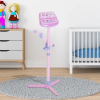 Qaba Kids Karaoke Disco Machine Toy Adjustable Microphone Speaker Stand Connected to iPod Phone MP3 Players Light Pink(m-1)