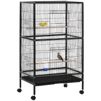 PawHut Bird Cage Conure Parrot Budgie Cage with Bird Perch & Wheels, Black(m-11)