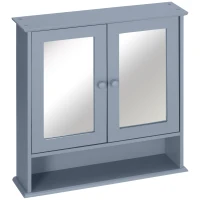 kleankin Medicine Cabinet, Wall-Mounted Bathroom Mirror Cabinet with Double Doors, Open Shelf, and Adjustable Shelf, Modern Bathroom Wall Cabinet, Grey(m-11)