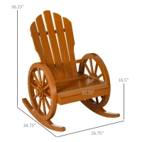 Outsunny Wooden Rocking Chair, Adirondack Rocker Chair w/Slatted Design and Oversized Back, Outdoor Rocking Chair with Wagon Wheel Armrest for Porch, Poolside, and Garden, Teak(m-3)