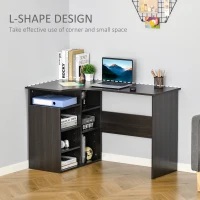 HOMCOM 47.25" L-Shaped Computer Desk, Writing Desk, Corner Desk with Storage Shelves for Home Office, Study, Black(m-5)