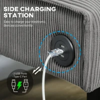 HOMCOM 46.5" Loveseat Couch with USB Ports, Corduroy Love Seat Sofa with Wood Legs for Living Room, Bedroom, Small Space, Grey(m-4)