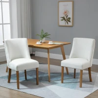 HOMCOM Modern Dining Chairs Set of 2 with High Back, Dining Room Chairs with Nailhead Trim, Upholstered Seats and Solid Wood Legs for Kitchen, Cream White(m-10)