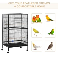 PawHut Bird Cage Conure Parrot Budgie Cage with Bird Perch & Wheels, Black(m-4)