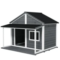 PawHut Outdoor Cabin Style Dog House, Medium Dogs, 53 lbs, Gray(m-11)