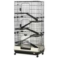 PawHut 6-tier Platform Rolling Small Animal Cage Rabbit Hutch Pet Play House with Platform, Ramp,Removable Tray. 4 universal wheels (Black) for Bunny Pet Mink Chinchilla(m-11)