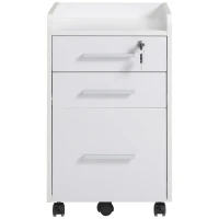 HOMCOM 3 Drawer File Cabinet with Lock and Edged Top, Lockable Filing Cabinet on Wheels for Letter and A4 Size, White(m-11)