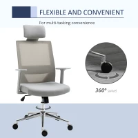 Vinsetto High Back Office Chair, Swivel Task Chair with Lumbar Back Support, Breathable Mesh, and Adjustable Height, Headrest, Grey(m-7)