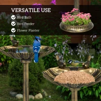 Outsunny 32" Antique Bird Bath Decorative Birdbath Bird Feeder Bowl with Planter Pedestal and Bird Statues, Bronze(m-4)