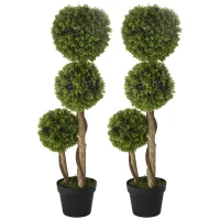 HOMCOM Set of 2 3FT Artificial Tree Bamboo Tree Fake Plants in Pot for Home Office Living Room Decor, Green(m-2)