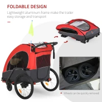 Aosom 3 In1 Baby Bike Trailer for 2 Kids, Foldable Double Jogger Stroller, 2-Seater Stroller with Shock Absorber System, Rubber Tires, Adjustable Handlebar Brake, Storage Bag, Red(m-6)