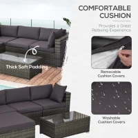 Outsunny 5-Piece Outdoor Sectional Furniture, Patio Sofa Set, PE Wicker Couch, Cushions, Pillows, Ottoman, Table, Charcoal(m-5)